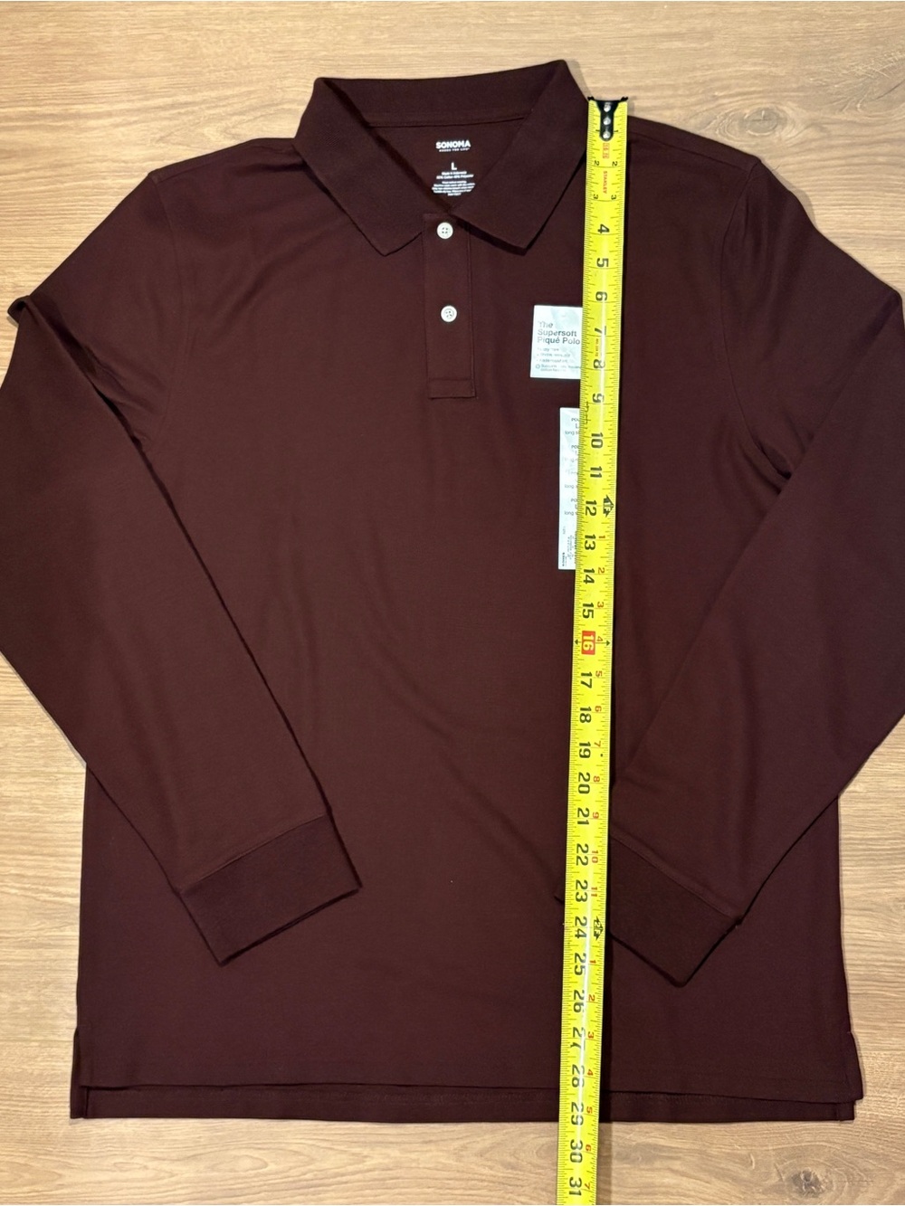 Sonoma Men's Long Sleeve Polo - Deep Maroon Burgundy